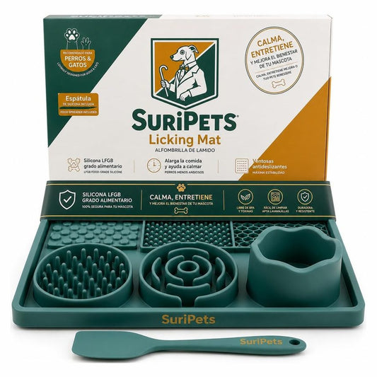Alfombrilla de lamido SuriPets con su caja y espátula