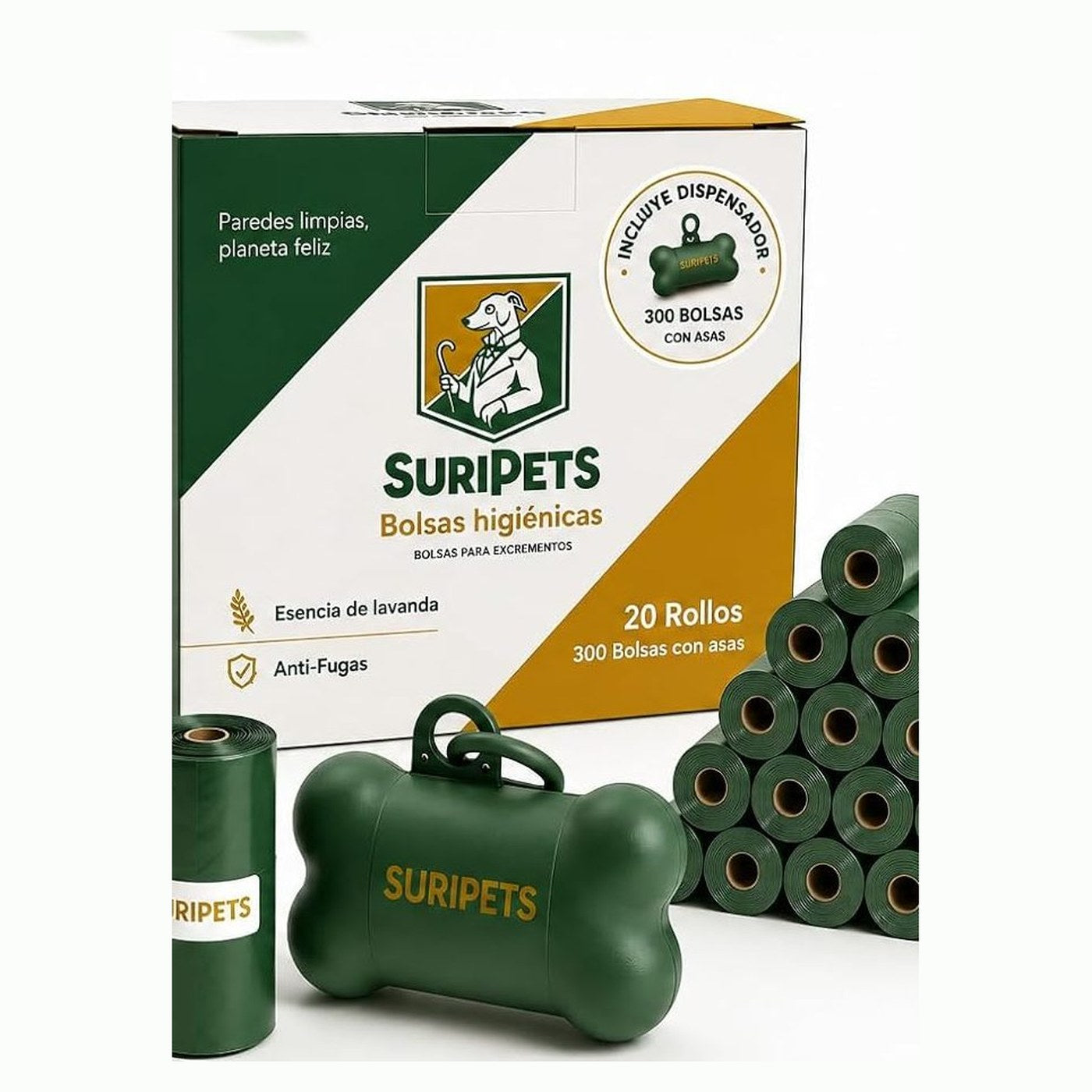 Bolsas higiénicas SuriPets 300 unidades con dispensador