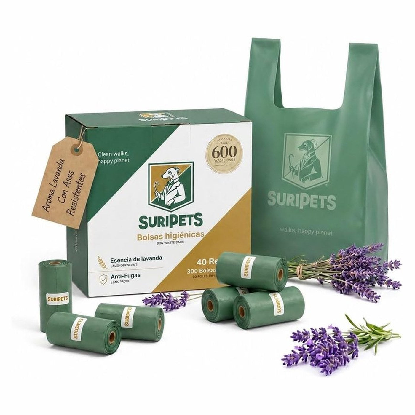 Bolsas higiénicas SuriPets con lavanda y dispensador