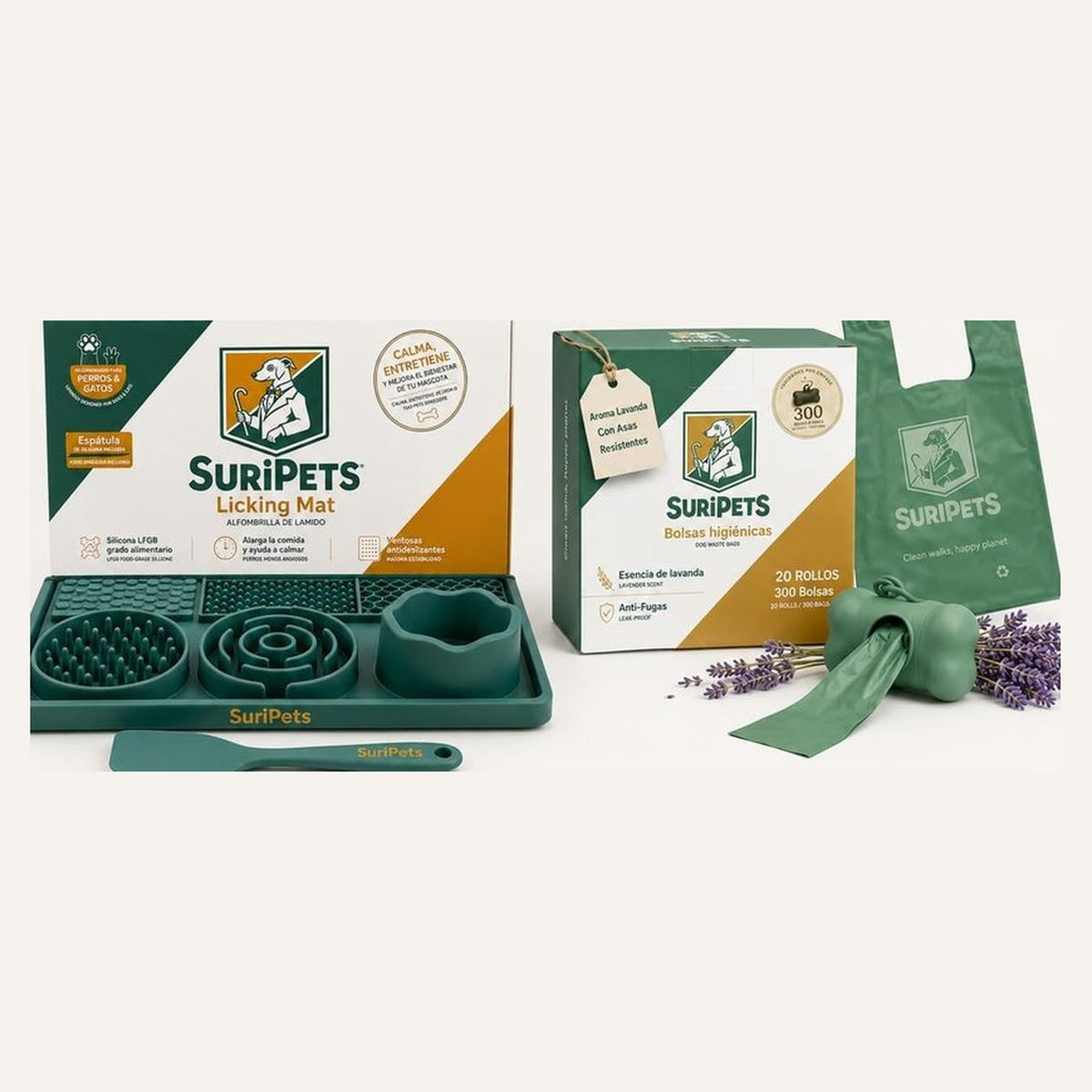 Alfombrilla y bolsas higiénicas SuriPets juntas